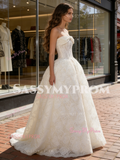Lace Strapless A Line Bow Simple Wedding Dress