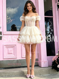 White Puffy Sleeve Short Mini Tulle Homecoming Dress