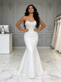 Tulle Sheer Trumpet Mermaid Sweetheart Flowers Wedding Dress