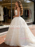 Lace Strapless A Line Bow Simple Wedding Dress