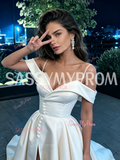 A Line Off The Shoulder Satin Wedding Dress With Pockets