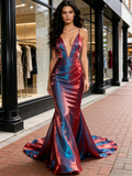 Deep V Neck Trumpet Mermaid 2 Colors Organza Prom Dress