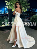 A Line Off The Shoulder Satin Wedding Dress With Pockets