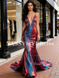Deep V Neck Trumpet Mermaid 2 Colors Organza Prom Dress