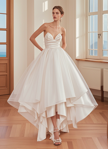 High Low Satin Simple Sweetheart Wedding Dress