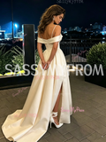 A Line Off The Shoulder Satin Wedding Dress With Pockets
