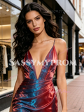 Deep V Neck Trumpet Mermaid 2 Colors Organza Prom Dress