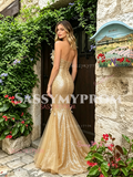 Sweetheart Gold Butterfly Sequin Trumpet Mermaid Prom Dress