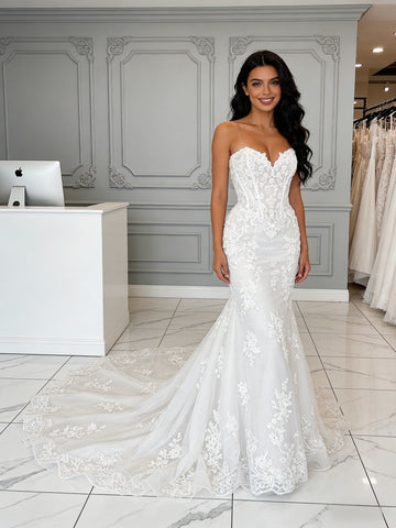 Tulle Trumpet Mermaid Causal Sweetheart Lace Wedding Dress
