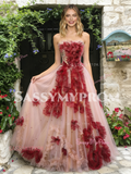 Red Ruffles A Line Sweetheart Tulle Prom Dress
