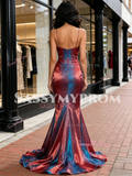 Deep V Neck Trumpet Mermaid 2 Colors Organza Prom Dress