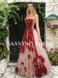 Red Ruffles A Line Sweetheart Tulle Prom Dress