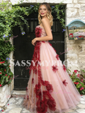 Red Ruffles A Line Sweetheart Tulle Prom Dress