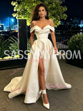 A Line Off The Shoulder Satin Wedding Dress With Pockets