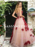 Red Ruffles A Line Sweetheart Tulle Prom Dress