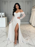Lace Long Sleeve Trumpet Mermaid Wedding Dress With Slit