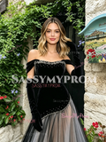 Off The Shoulder Beading Trumpet Mermaid Tulle Prom Dress
