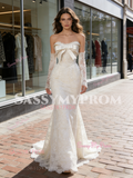 Lace Strapless Trumpet Mermaid Bow Wedding Dress