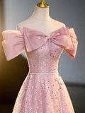 Off the Shoulder Pink Sequin Sparkle Prom Dress