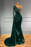 One Shoulder Satin Long Sleeves Mermaid Prom Dress