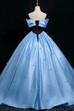 Off The Shoulder Satin Butterfly Blue A Line Prom Dress
