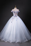 Off The Shoulder A Line White Flower Floral Prom Dress