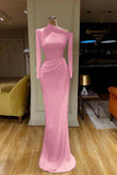 Long Sleeves White Asymmetric Neckline Satin Prom Dress