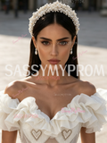Beading Heart Off The Shoulder Ruffles Ball Gown Prom Dress