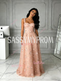 Print Sparkle Pink Star Tulle A Line Prom Dress