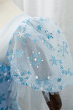 A Line Snowflake Print Sky Blue Tulle Prom Dress