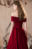 Satin Long A Line Burgundy Bow Prom Dress