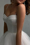 Sweetheart Neck White Shiny Tulle Wedding Dress