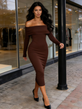 White Long Sleeve Elegant Knit Club Party Midi Maxi Dress
