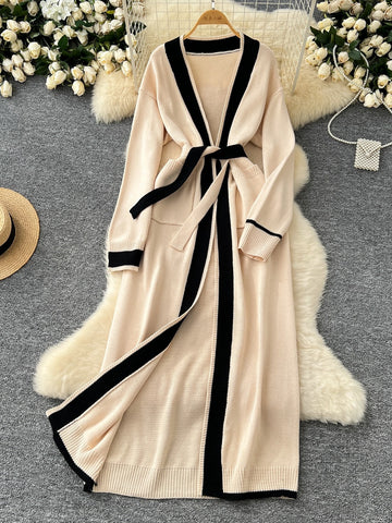 Stylish Long Beige Cardigan