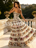 Sequin Print Spaghetti Strap Ruffled A Line Prom Dress