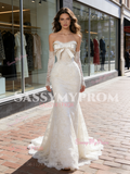 Lace Strapless Trumpet Mermaid Bow Wedding Dress