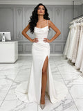 Ruched Trumpet Mermaid Spaghetti Straps Wedding Dress