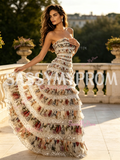 Sequin Print Spaghetti Strap Ruffled A Line Prom Dress