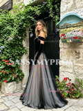 Off The Shoulder Beading Trumpet Mermaid Tulle Prom Dress