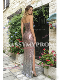 Strapless Sheath Column Ombre Sequin Prom Dress With Slit