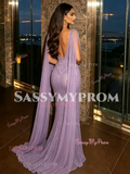 Trumpet Mermaid Tulle Cape V Neck Beading Prom Dress