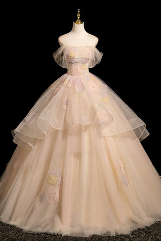 Off The Shoulder Beading Pink Tulle A Line Prom Dress