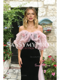 Off The Shoulder Trumpet Mermaid Ruffles Tulle Velvet Prom Dress