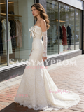 Lace Strapless Trumpet Mermaid Bow Wedding Dress