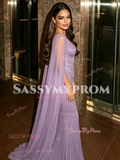 Trumpet Mermaid Tulle Cape V Neck Beading Prom Dress
