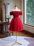 Flowers Tulle A Line Red Off The Shoulder Homecoming Dress