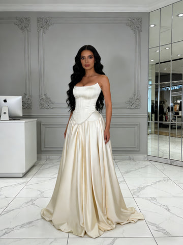 Sweetheart Satin A Line Champagne Prom Dress US2