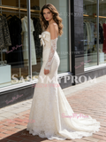Lace Strapless Trumpet Mermaid Bow Wedding Dress