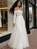 Lace Long Sleeve Tulle Off The Shoulder Beach Wedding Dress
