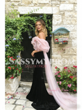 Off The Shoulder Trumpet Mermaid Ruffles Tulle Velvet Prom Dress